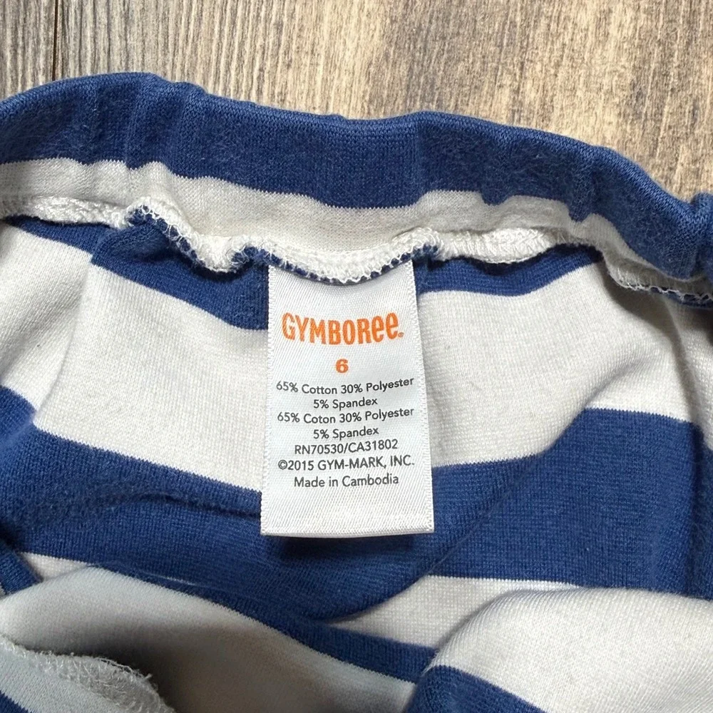 Gymboree Girls Size 6 Blue White Striped Skirt Lime Green Hem Knit